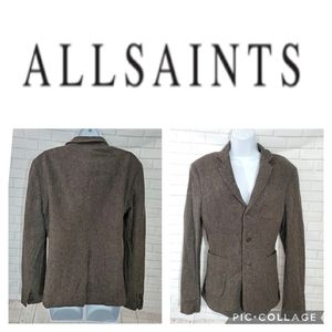 All Saints Brown Herringbone Suit Blazer Jacket